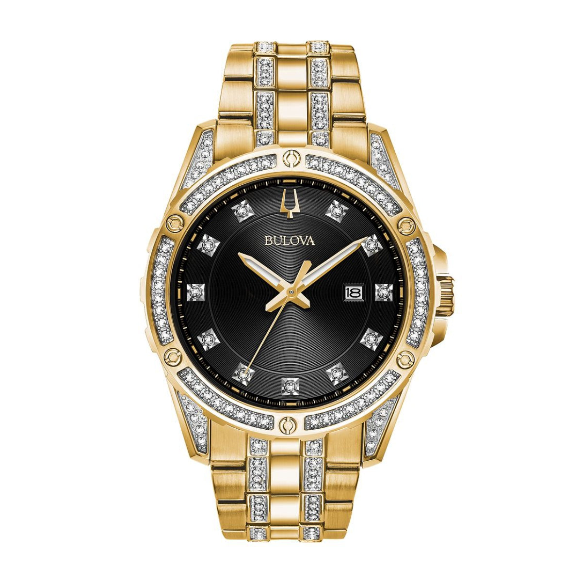 Bulova Men's Crystal Collection Gold-Tone Stainless Steel Black Dial Watch & Dog Tag Pendant Set