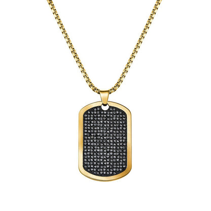 Bulova Men's Crystal Collection Gold-Tone Stainless Steel Black Dial Watch & Dog Tag Pendant Set front view