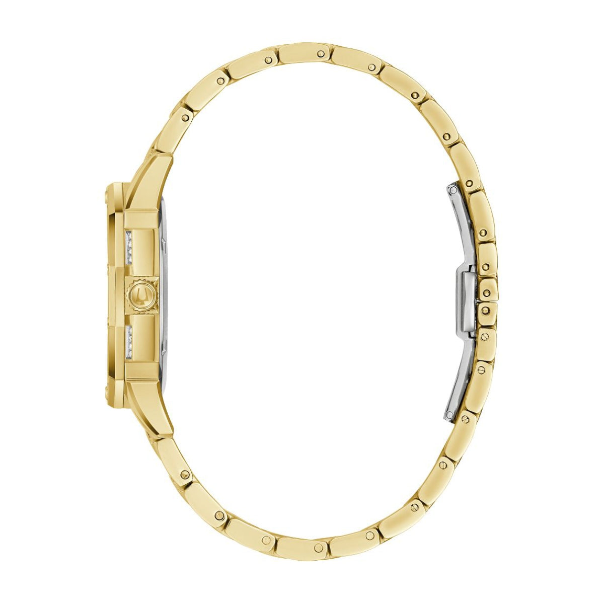 Bulova Ladies' Octava Crystal Collection Gold-Tone Stainless Steel Watch with Crystal Pave Dial front view