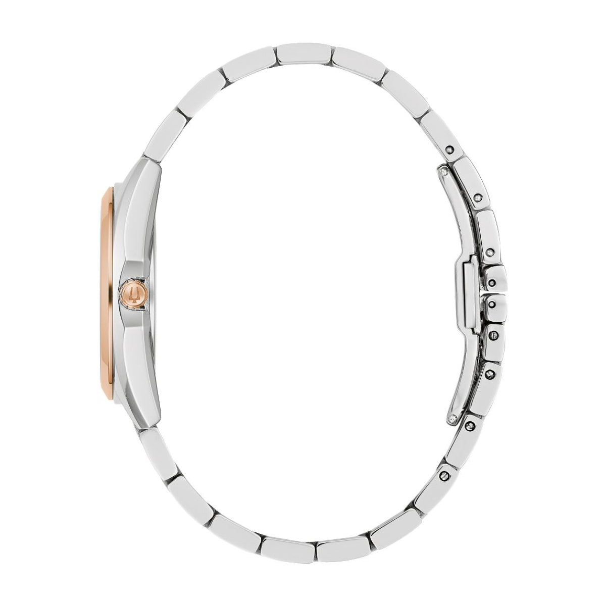 Bulova Ladies' Surveyor Two-Tone White & Pink Stainless Steel Watch with Mother of Pearl Dial front view