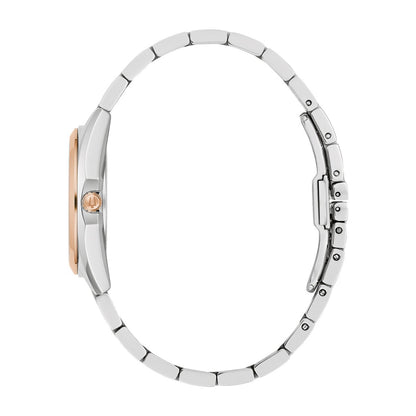 Bulova Ladies' Surveyor Two-Tone White & Pink Stainless Steel Watch with Mother of Pearl Dial front view