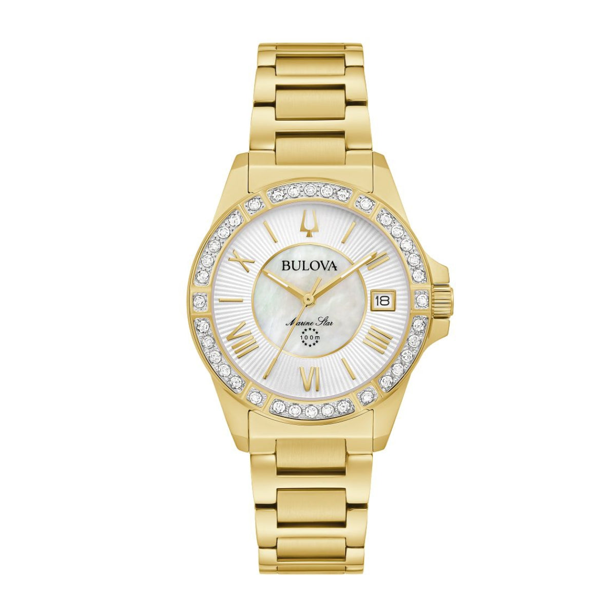 Bulova Ladies' Marine Star Gold-Tone Stainless Steel Watch with Mother of Pearl Dial