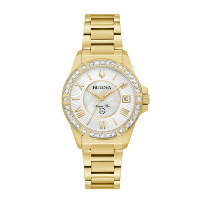 Bulova Ladies' Marine Star Gold-Tone Stainless Steel Watch with Mother of Pearl Dial