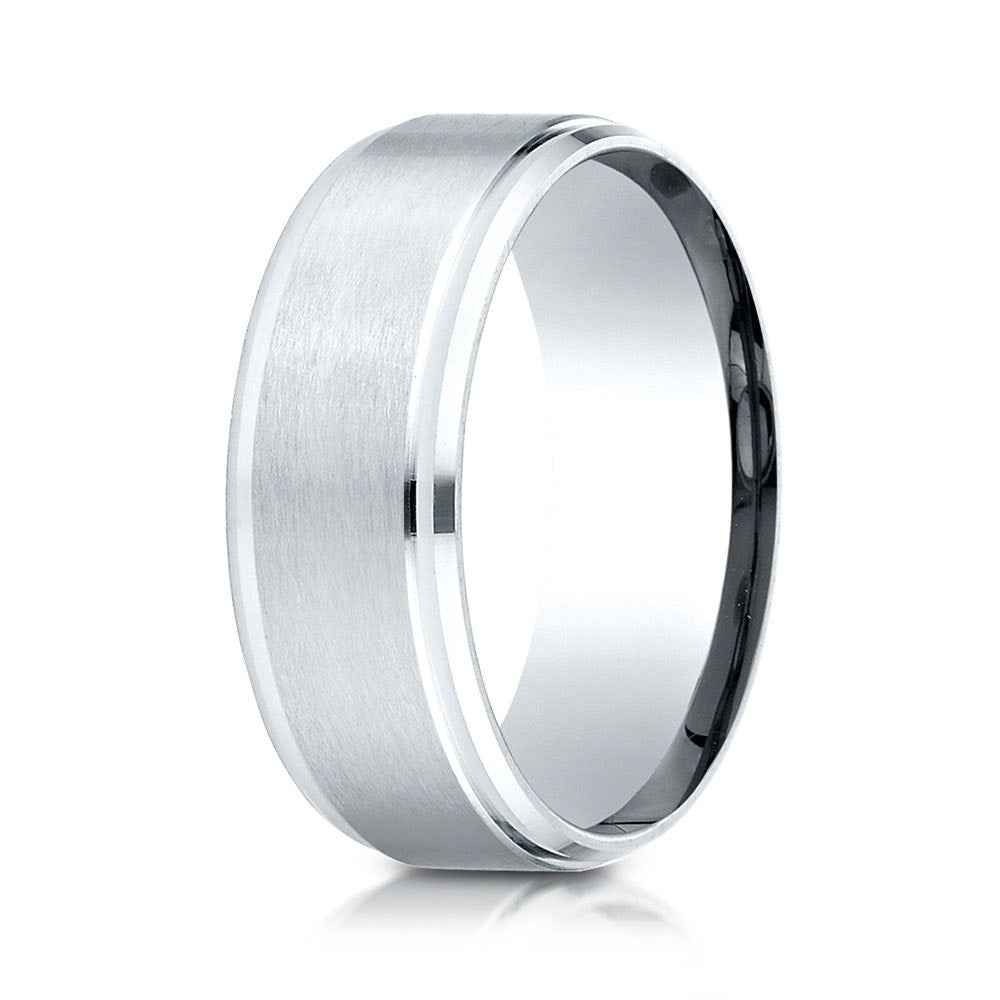 Benchmark 8mm Brushed Finish Mens Wedding Ring in White Gold front view