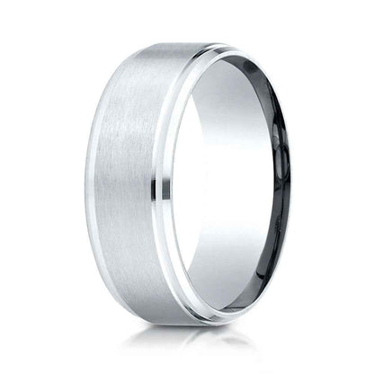 Benchmark 8mm Brushed Finish Mens Wedding Ring in White Gold front view