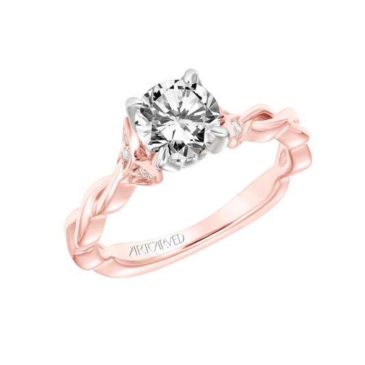 Artcarved Contemporary .05 ct. tw. Diamond Semi-Mount Engagement Ring with Twisted Band Design in 14K Pink and full view
