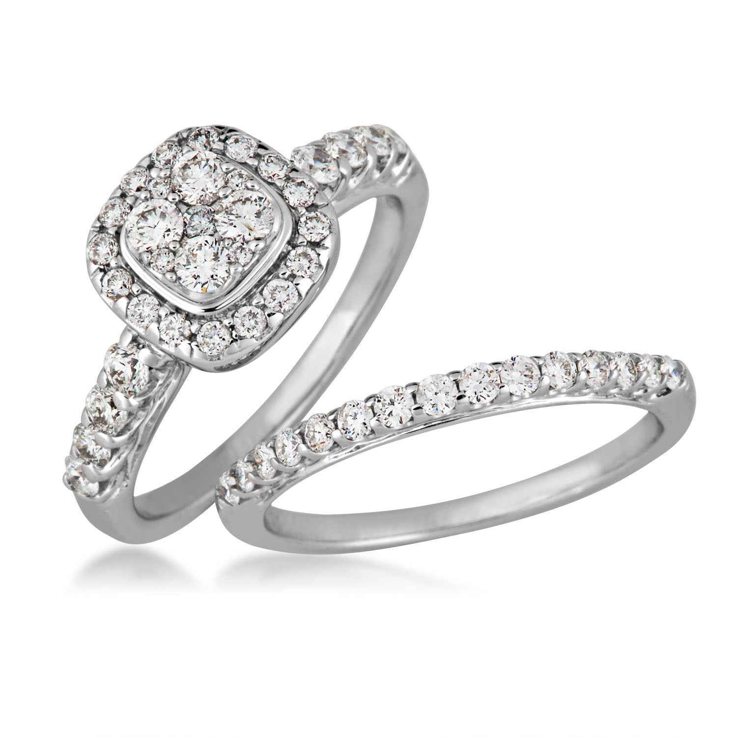 Fairytale Diamonds 1 ct. tw Square Cluster Diamond Halo Wedding Set in 14K White Gold
