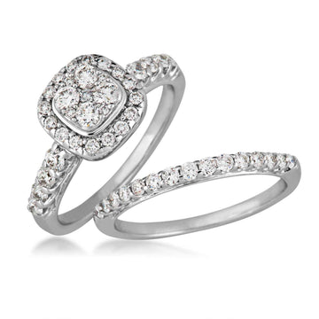 GOLD TAG Fairytale Diamonds 1 ct. tw Square Cluster Diamond Halo Wedding Set in 14K White Gold - RB-2231-A66-14W