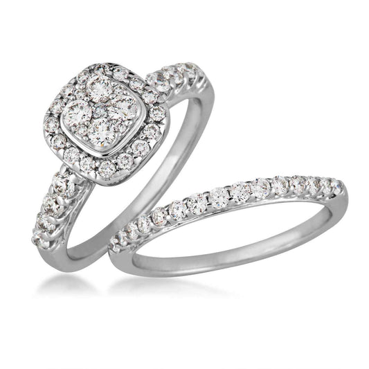 Fairytale Diamonds 1 ct. tw Square Cluster Diamond Halo Wedding Set in 14K White Gold