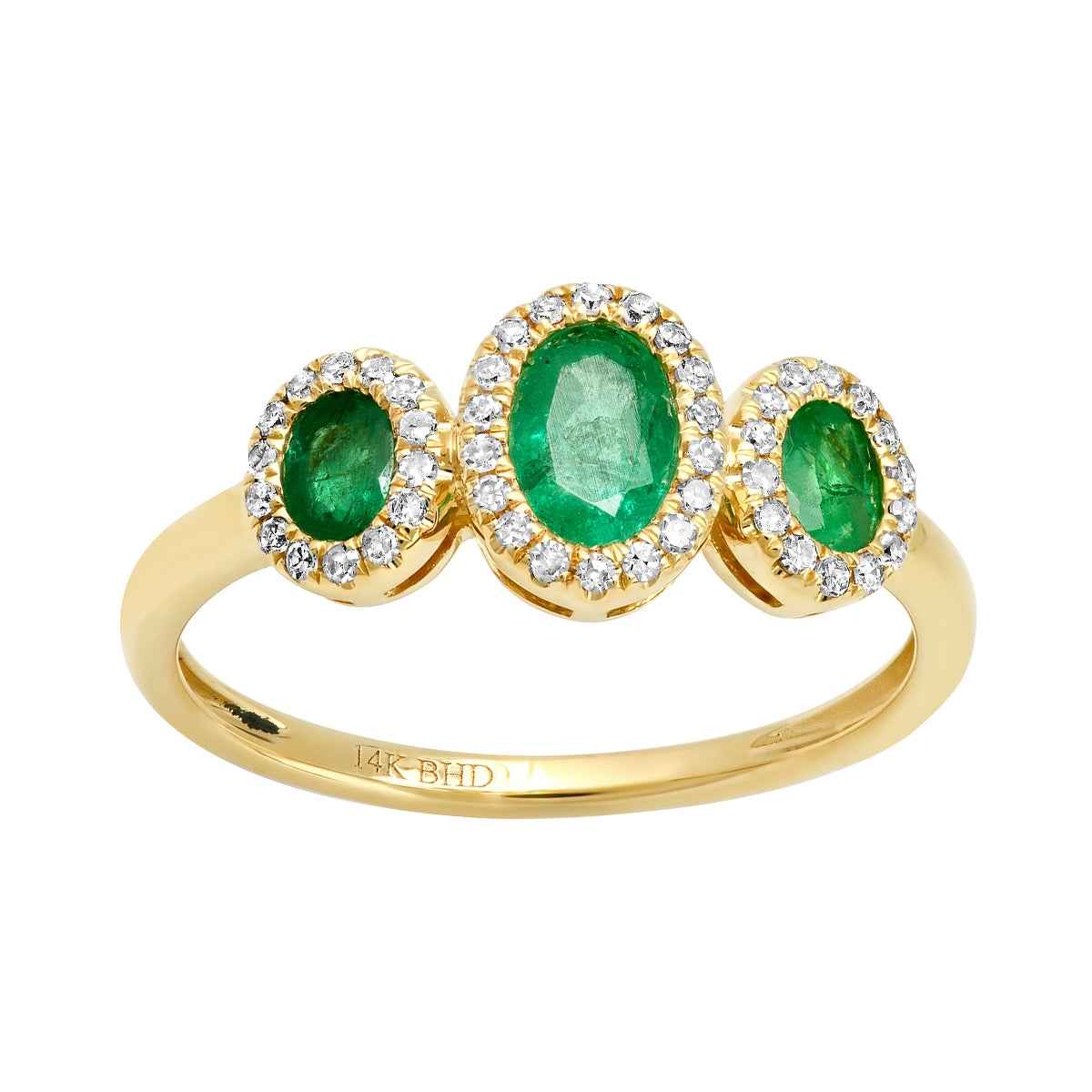Oval Emerald and 1/6 ct. tw. Diamond Halo Ring in 14K Yellow Gold