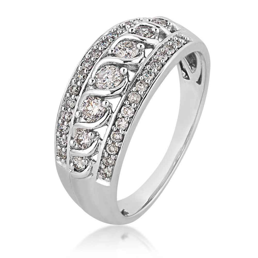 1/2 ct. tw. Round Diamond Anniversary Ring with Center Twist Accent in 10K White Gold