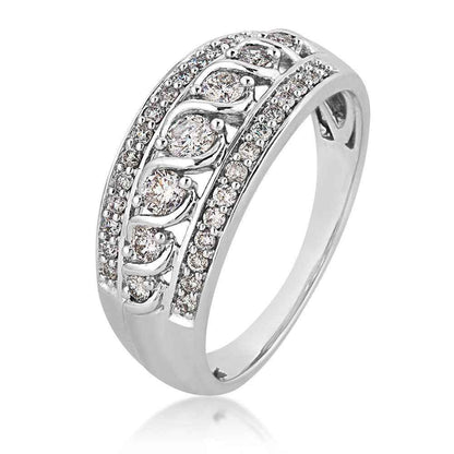 1/2 ct. tw. Round Diamond Anniversary Ring with Center Twist Accent in 10K White Gold