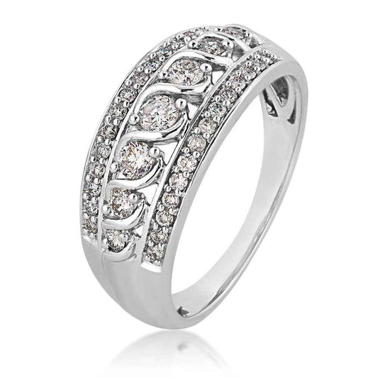 1/2 ct. tw. Round Diamond Anniversary Ring with Center Twist Accent in 10K White Gold