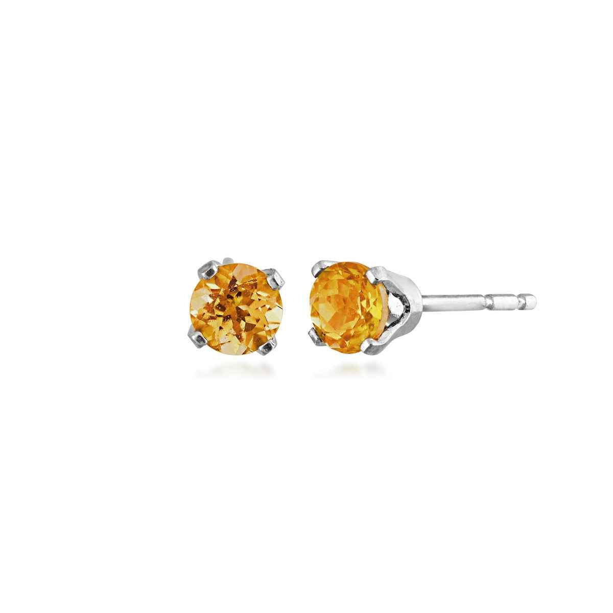 3mm Round Citrine Solitaire Earrings In 10K White Gold