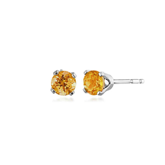 3mm Round Citrine Solitaire Earrings In 10K White Gold