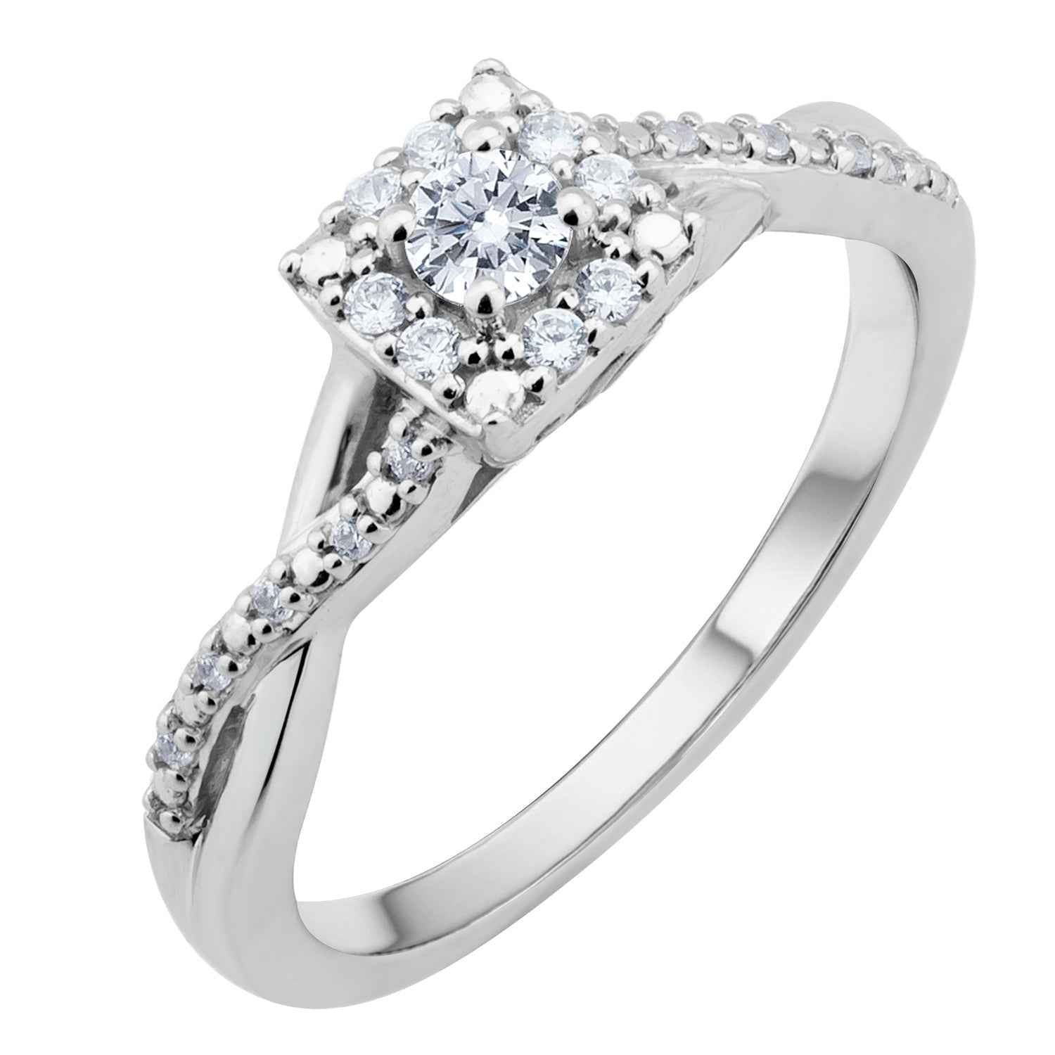 I Promise 1/5 ct. tw. Round Diamond Promise Ring with Square Diamond Halo & Twist Band in 10K White Gold