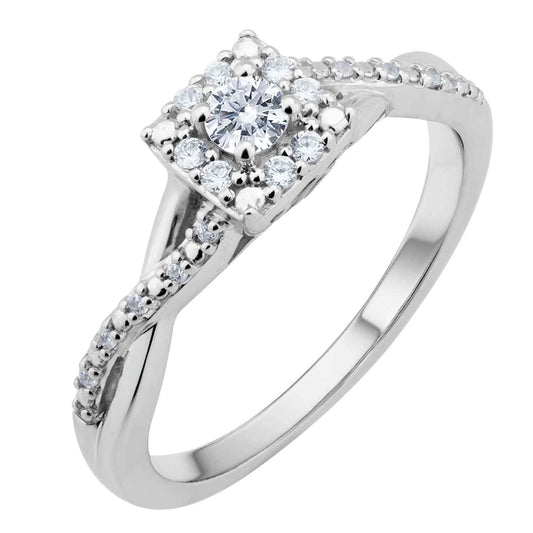 I Promise 1/5 ct. tw. Round Diamond Promise Ring with Square Diamond Halo & Twist Band in 10K White Gold