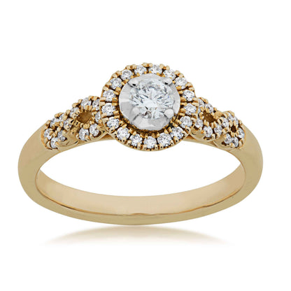 Amaura Collection 3/8 ct. tw. round brilliant Halo diamond engagement ring with Infinity Designed Band in 14K yellow gold