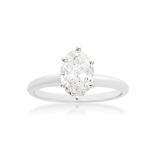 Natural 1-1/2 ct. tw. Oval Diamond Solitaire Engagement Ring in 14K White Gold