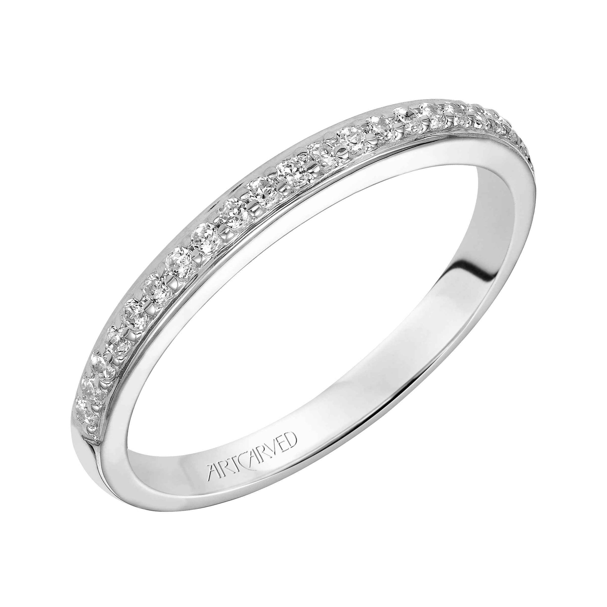 ArtCarved Contemporary 1/5 ct. tw. Classic Round Diamond Wedding Band in 14K White Gold front view