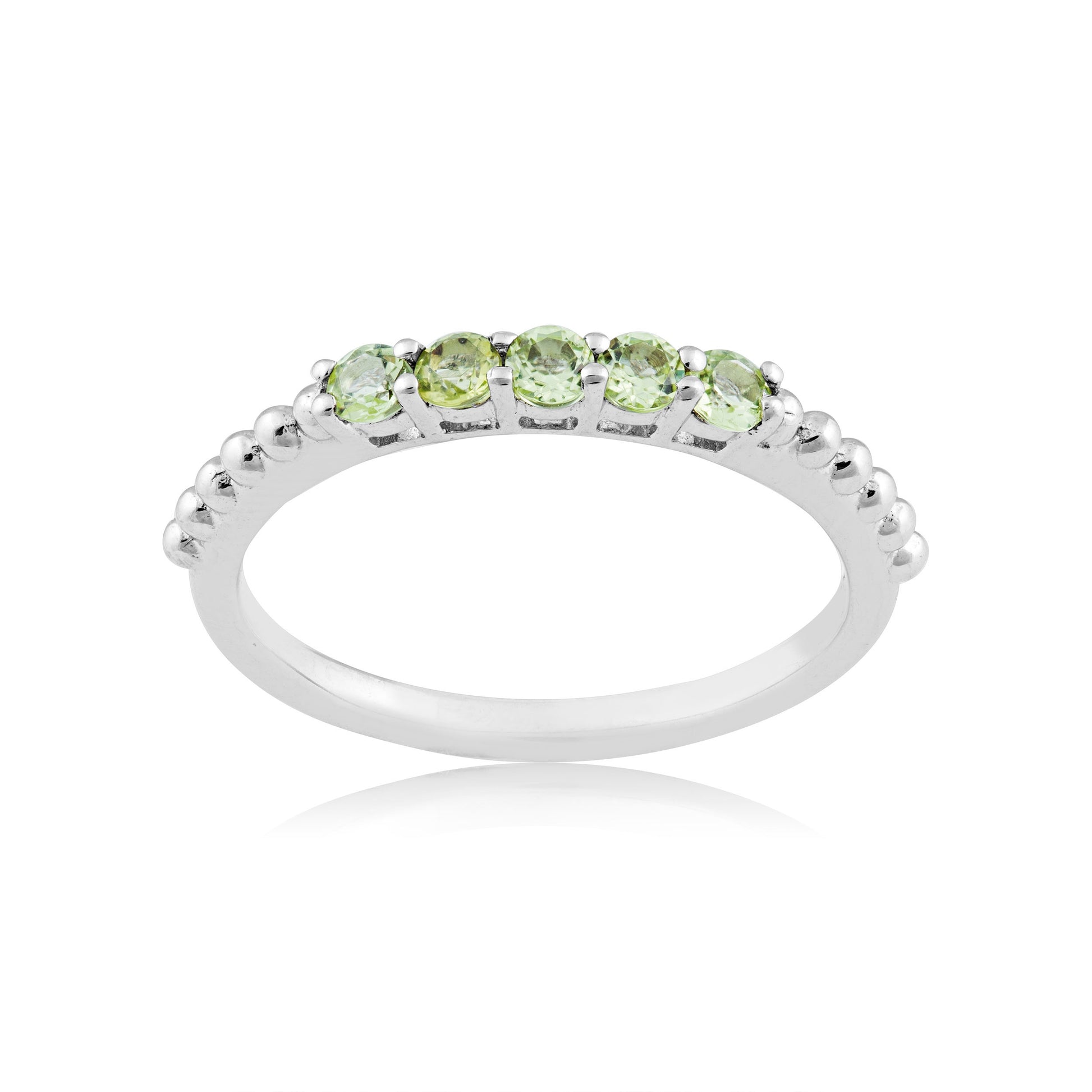 Peridot Stackable Fashion Ring with Beaded Band in Sterling Silver