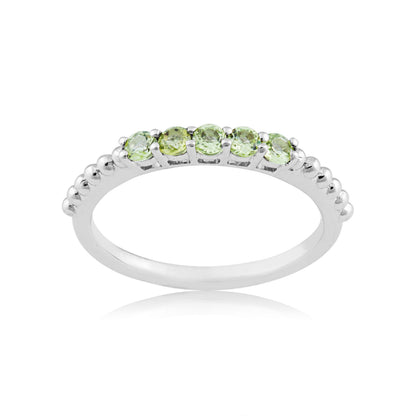 Peridot Stackable Fashion Ring with Beaded Band in Sterling Silver
