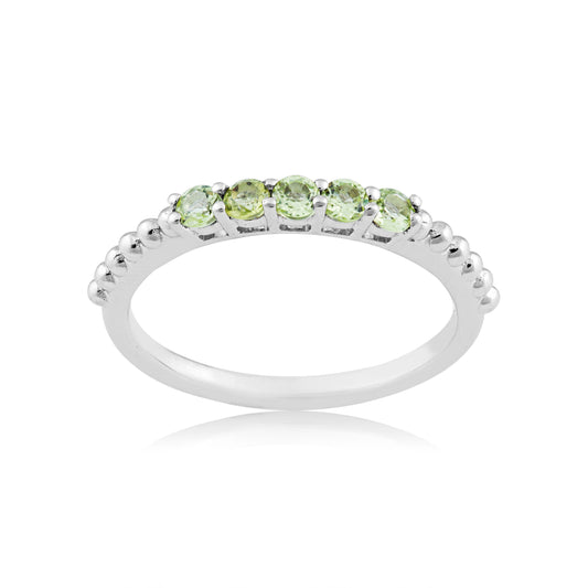 Peridot Stackable Fashion Ring with Beaded Band in Sterling Silver