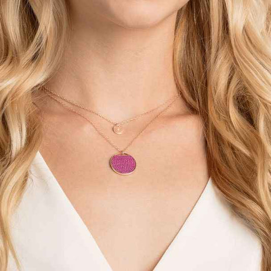 Swarovski Ginger Collection Fuschia Crystal Medallion layered Necklace in Rose Plating close-up detail