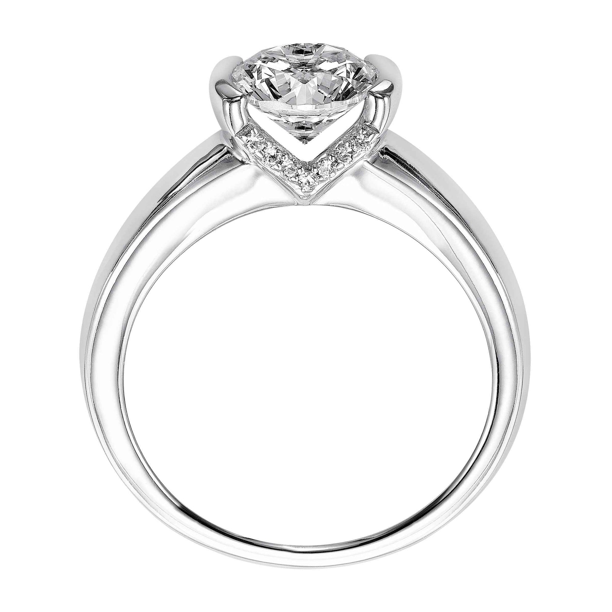 ArtCarved Contemporary .05 ct. tw. Diamond 'V' Accent Semi-Mount Engagement Ring in 14K White Gold close-up detail