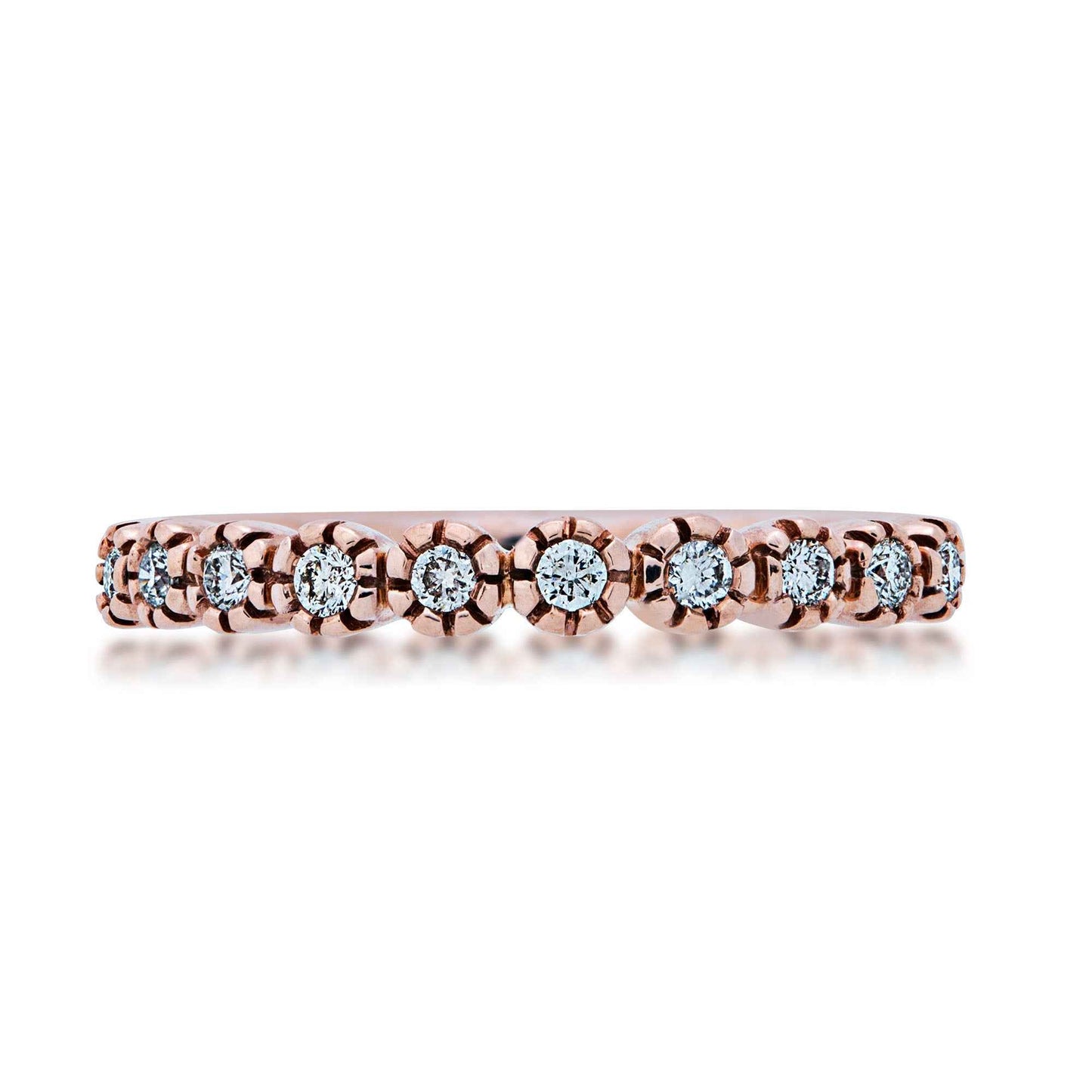 Perfect Match 1/6 ct. tw. Round Diamond with Filigree Circle Detailing Stackable Ring in 10K Pink Gold front view