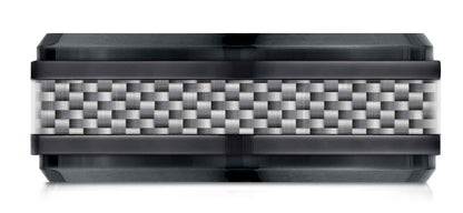 BENCHMARK Mens 9MM Black Titanium with Carbon Fiber Inlay Wedding Band