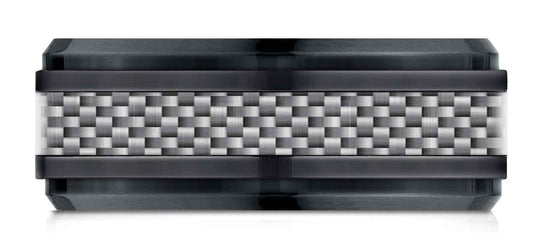 BENCHMARK Mens 9MM Black Titanium with Carbon Fiber Inlay Wedding Band