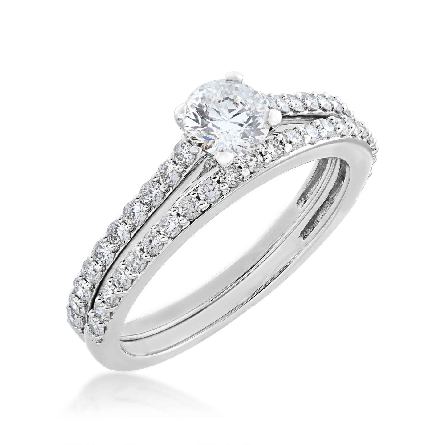 Noventa 1 ct. tw. Round Brilliant Classic Diamond Wedding Set in 14K White Gold front view