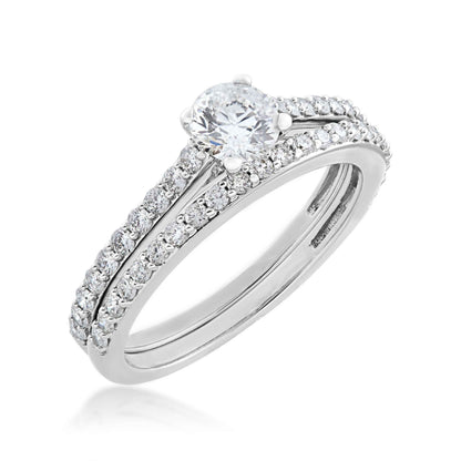 Noventa 1 ct. tw. Round Brilliant Classic Diamond Wedding Set in 14K White Gold front view