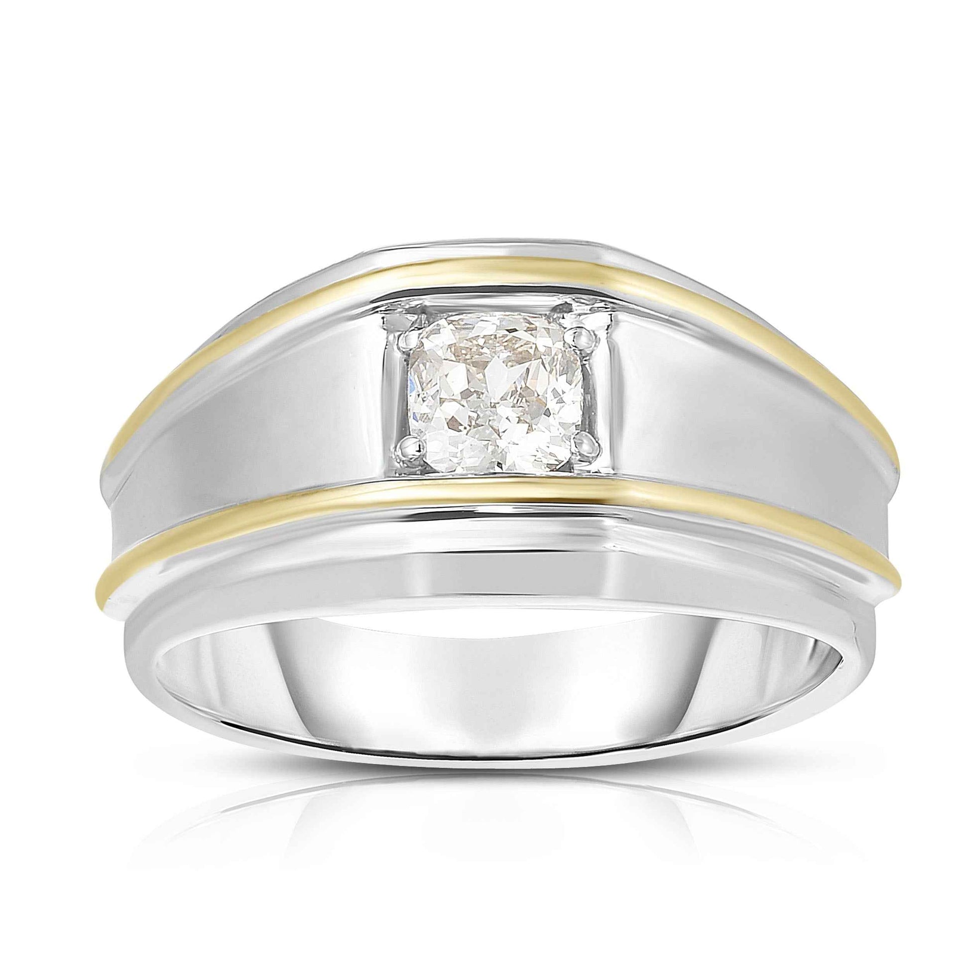 Men's 3/4 ct. tw. Cushion Cut Diamond Wedding Band with in a Polished 10K White & Yellow Gold