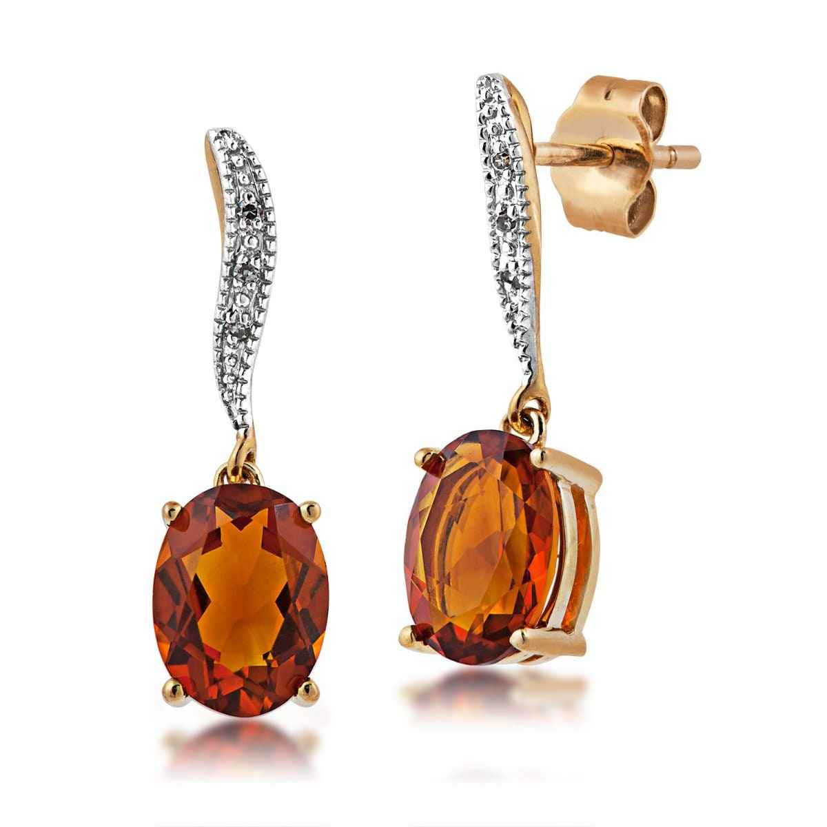 Citrine and Diamond Earrings in 10 Kt. Yellow Gold