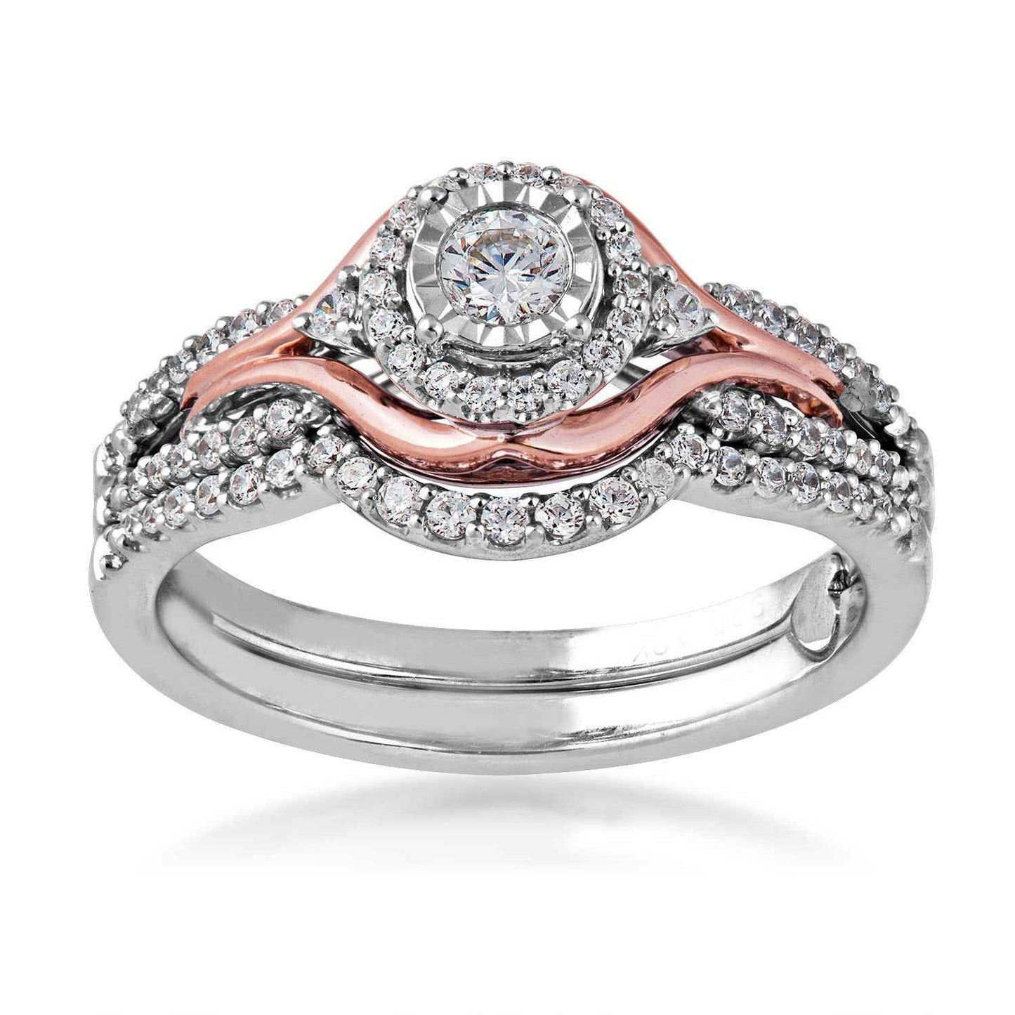 True Promise 3/8 ct. tw. Round Brilliant Diamond Halo Wedding Set in 10K White & Pink Gold