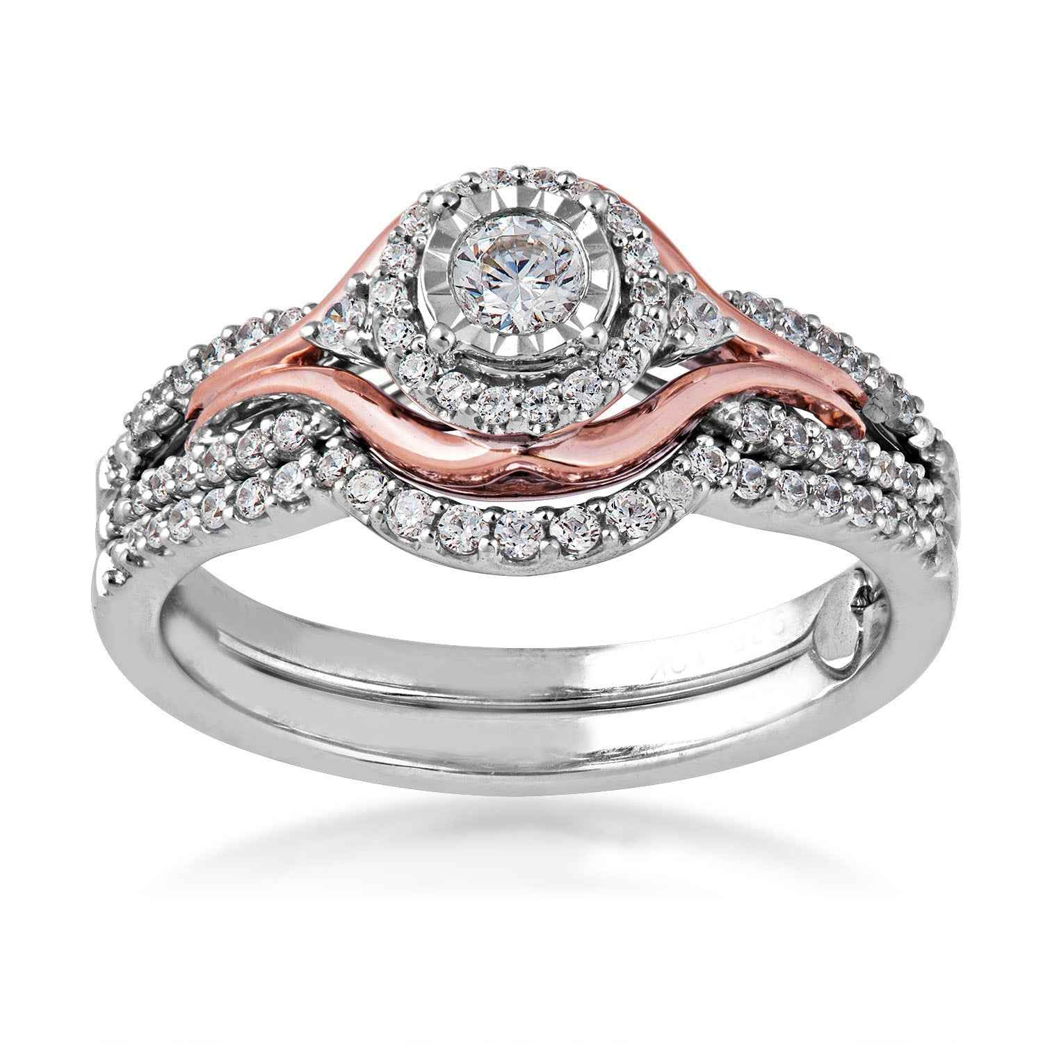 True Promise 3/8 ct. tw. Round Brilliant Diamond Halo Wedding Set in 10K White & Pink Gold