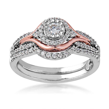 True Promise 3/8 ct. tw. Round Brilliant Diamond Halo Wedding Set in 10K White & Pink Gold