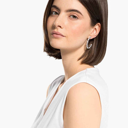 Swarovski Tennis Deluxe Hoops - Mixed Cuts, White, Rhodium Plated front view