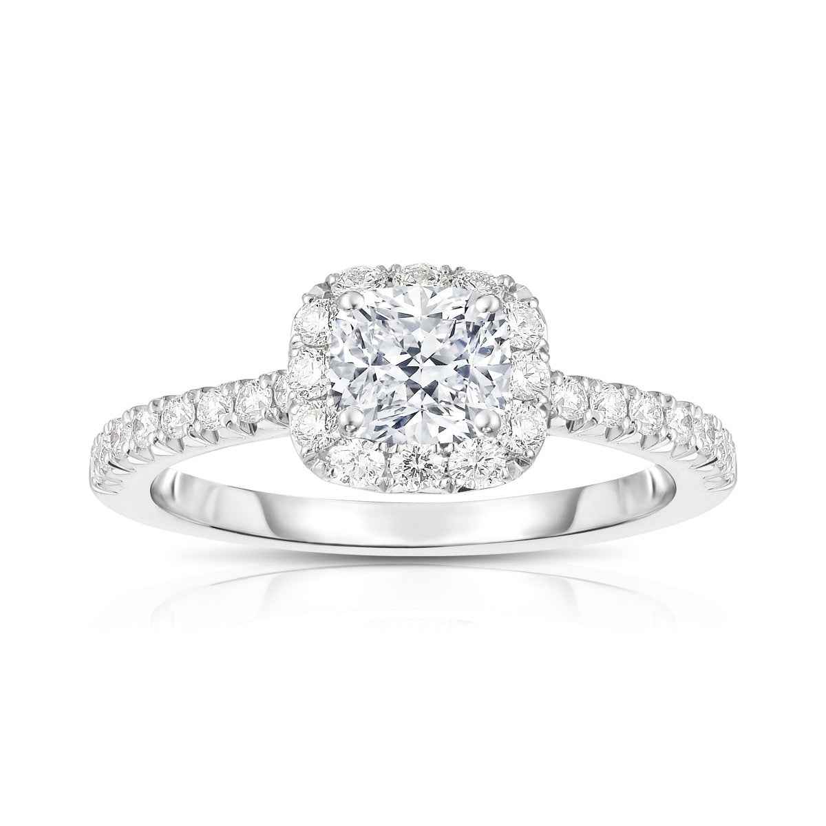Brilliantly Yours 7/8 ct. tw. Cushion Cut Diamond Engagement Ring with Diamond Halo & Band in 14K White Gold