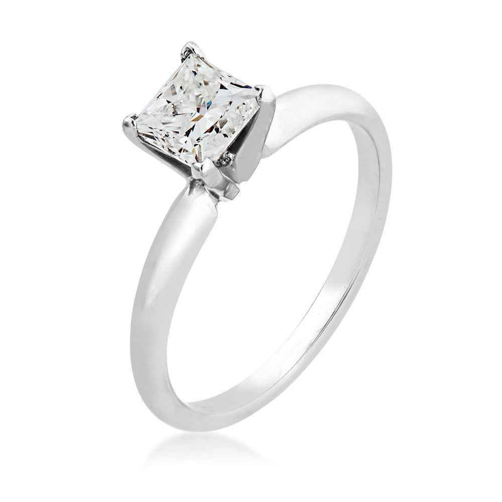 1 ct. tw. Princess Cut Diamond Solitaire Engagement Ring in 14K White Gold close-up detail
