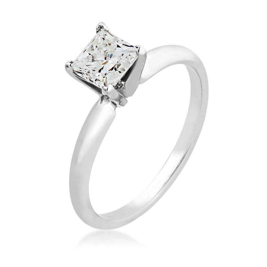1 ct. tw. Princess Cut Diamond Solitaire Engagement Ring in 14K White Gold close-up detail