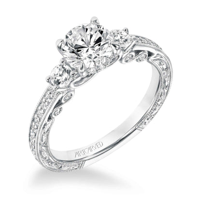ArtCarved Vintage 3/8 ct. tw. 2-Stone and Accent Diamond Band Semi-Mount Engagement Ring in 14K White Gold front view