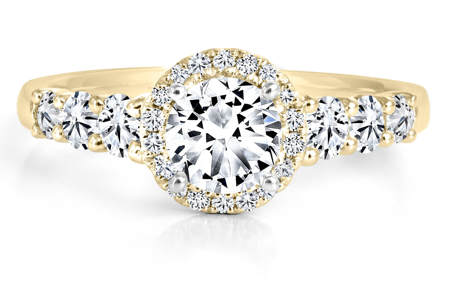 Forevermark Black Label 1 ct. tw Round Diamond with Halo Engagement Ring with Six Round Diamond Accent Stones in 18K Yellow
