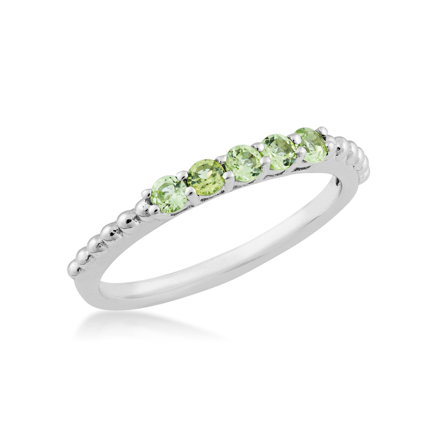 Peridot Stackable Fashion Ring with Beaded Band in Sterling Silver front view