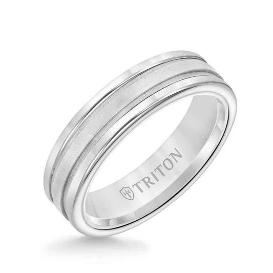 Triton Men's Tungsten 6mm Wedding Band in 14K White Gold (2)