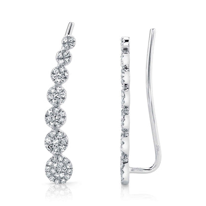 Shy Creation 1/4 ct. tw. Round Diamond Pave Cluster Fashion Earclimber in 14K White Gold front view