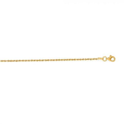 2mm 20-inch Solid Diamond Cut Rope Chain 10K Yellow Gold front view