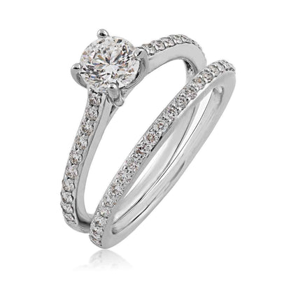 Noventa 1-1/4 ct. tw. Round Diamond Wedding Set in 14K White Gold close-up detail